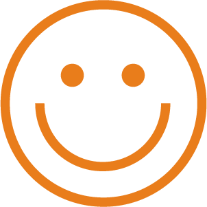 Orange outline icon of a simple smiley face, depicting friendliness