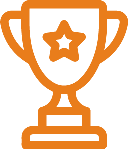Orange outline icon of a trophy.