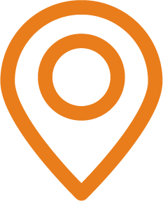 Orange outline icon of a map marker depicting a location